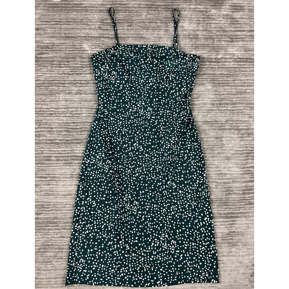 Dotti Dress Womens 16 Green Dalmatian Polka Dot Square Neck Midi Slip Sleeveless